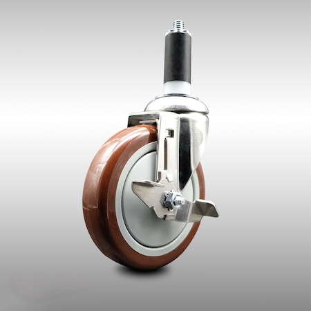 Service Caster 5 Inch 316SS Maroon Polyurethane Swivel 1-3/8 Inch Expanding Stem Caster Brake SCC-SS316EX20S514-PPUB-MRN-TLB-138